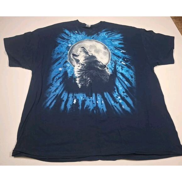 Vintage Wolf Howling At Moon Dark Blue T-Shirt Gildan Heavy Cotton 2XL - Picture 2 of 4
